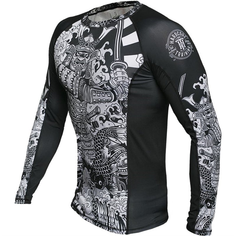 Hardcore Training Koi 2.0 Men's Rash Guard Compression Long Sleeve Jiu Jitsu MMA No-Gi Tight BJJ Grappling Base Layer White/Black - Image 3